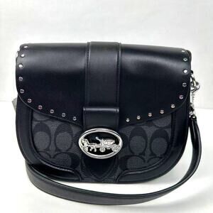 Coach Georgie Saddle Crossbody Colorblock Sig Canvas Silver/Graphite/Black NWT